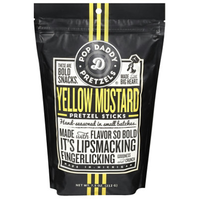 Pop Daddy Yellow Mustard Popcorn & Pretzels - 7.5 Oz (Pack of 12) - Image 1