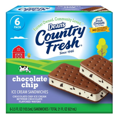 Deans Country Fresh Ice Cream Sandwiches Chocolate Chip 6 Pack, 21 Fz, 6-3.5 Fz - 6-3.5FZ - Image 1