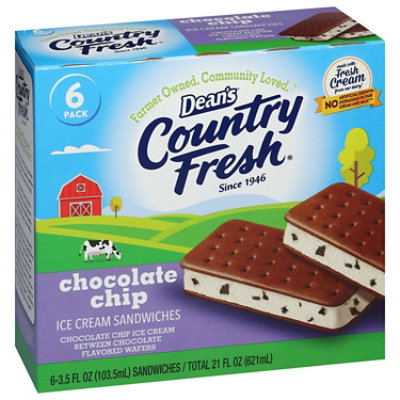 Deans Country Fresh Ice Cream Sandwiches Chocolate Chip 6 Pack, 21 Fz, 6-3.5 Fz - 6-3.5FZ - Image 4