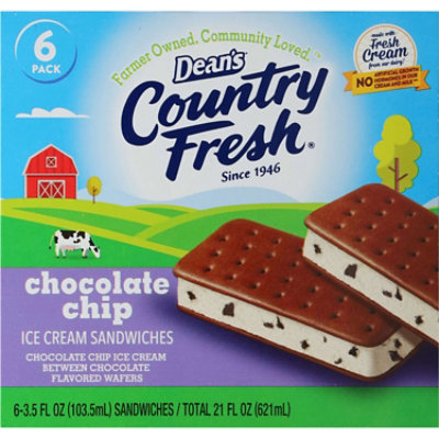 Deans Country Fresh Ice Cream Sandwiches Chocolate Chip 6 Pack, 21 Fz, 6-3.5 Fz - 6-3.5FZ - Image 3