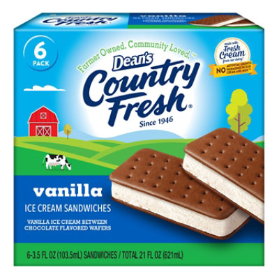 Dean's Country Fresh Ice Cream Sandwiches Vanilla 6pk, 21 Fz, 6-3.5 Fz - 6-3.5FZ - Image 1