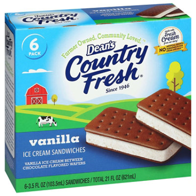 Dean's Country Fresh Ice Cream Sandwiches Vanilla 6pk, 21 Fz, 6-3.5 Fz - 6-3.5FZ - Image 4