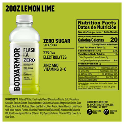 Bodyarmor Flash Iv Lemon Lime Zero Sugar 20fz - 20 FZ - Image 2