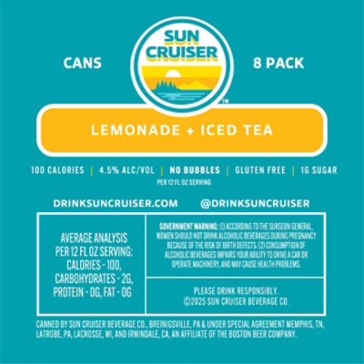Sun Cruiser Lemonade Plus Iced Tea 8pk Wrap 8x12oz - 8-12 FZ - Image 5