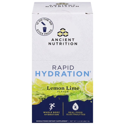 Ancient Nutrition Lemon Lime Rapid Hydration - 3.1 Oz - Image 1