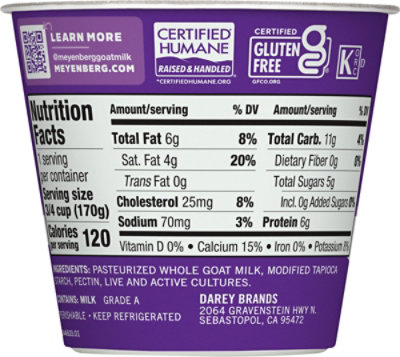 Meyenberg Yogurt Cup Whole Goat Milk - 6 OZ - Image 2