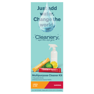 Cleanery Multipurpose Cleaner Kit, Lemon & Lime And Gardenia - 2-.58 Oz Refills, 1 Reusable Bottle - EA - Image 1