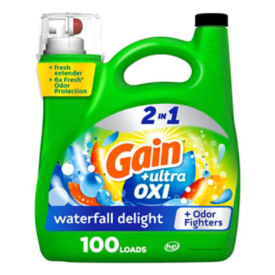 Gain He 2 In 1 Liquid Laundry Detergent Plus Ultra Oxi, Waterfall Delight - 144 Fl. Oz.