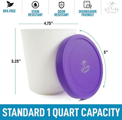 Zulay Kitchen 2 Pack Ice Cream Containers with Lid - 1 Quart Each Large Reusable Pint Containers - Image 3