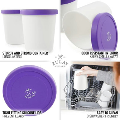 Zulay Kitchen 2 Pack Ice Cream Containers with Lid - 1 Quart Each Large Reusable Pint Containers - Image 4