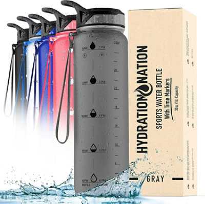 Zulay Kitchen 32oz Water Bottle With Time Marker Leak Proof Water Bottle with Straw Gray - Image 1