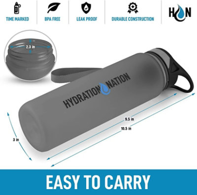 Zulay Kitchen 32oz Water Bottle With Time Marker Leak Proof Water Bottle with Straw Gray - Image 3