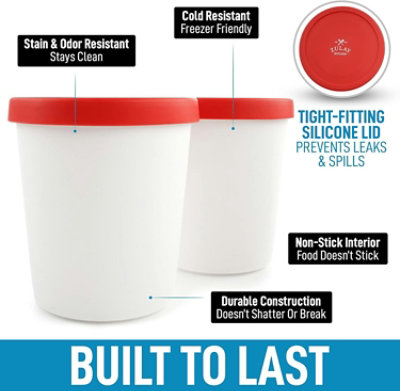 Zulay Kitchen 2 Pack Ice Cream Containers with Lid - 1 Quart Each Large Reusable Pint Containers - Image 2