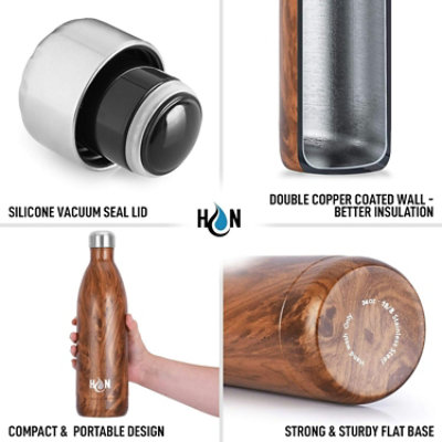 Hydration Nation Stainless Steel Water Bottle Double Wall Insulated - Wood Grain 34oz - Image 4