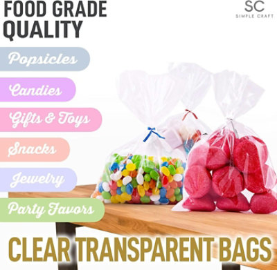 Zulay Kitchen 200 Pack Candy Treat Cellophane bags - 6x9 Thick Plastic Candy Bags With Ties For Goodie Bags - Image 2