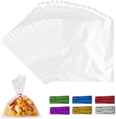 Zulay Kitchen 200 Pack Candy Treat Cellophane bags - 6x9 Thick Plastic Candy Bags With Ties For Goodie Bags - Image 1