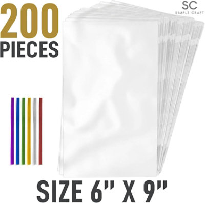 Zulay Kitchen 200 Pack Candy Treat Cellophane bags - 6x9 Thick Plastic Candy Bags With Ties For Goodie Bags - Image 3