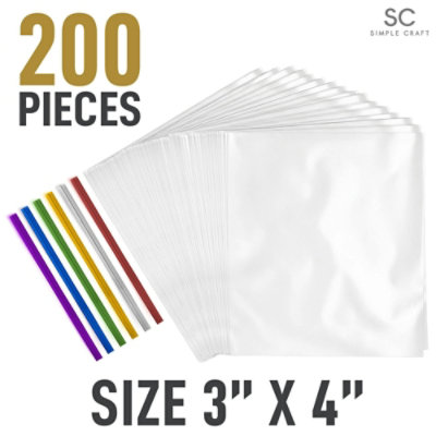 Zulay Kitchen 200 Pack Thick Plastic Candy Bags With Ties For Goodie Bags (3x4) - Image 3