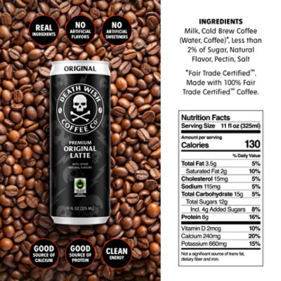 Death Wish Coffee Co. Premium Original Latte 100% Colombian Cold Brew Fair Trade™ Coffee - 11 Oz - Image 3