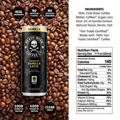 Death Wish Coffee Co. Premium Vanilla Latte 100% Colombian Cold Brew Fair Trade™ Coffee - 11 Oz - Image 3