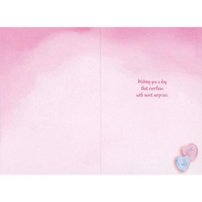 Candy Hearts and Pink Foil Hearts Falling from Box Valentine's Day Card - Image 2