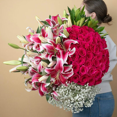 Free Shipping - Hot Pink Flowers Designer Box - 96 Stems Fresh Flowers Delivery - Image 1