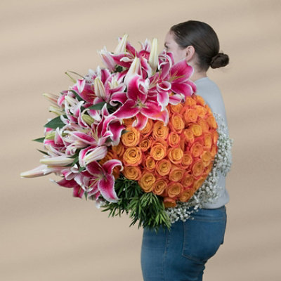 Free Shipping - Orange and Pink Flowers Designer Box - 96 Stems Fresh Flowers Delivery - Image 1