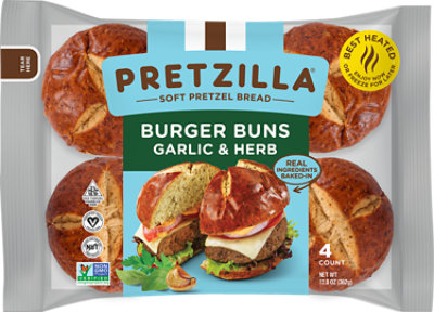 Preztilla Soft Pretzel Garlic & Herb Burger Buns 4 Count - 12.8 OZ - Image 1