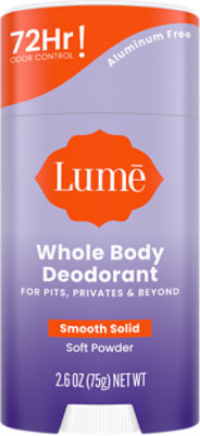Lume Whole Body Womens Deodorant Smooth Solid Stick Aluminum Free Soft Powder - 2.6oz - Image 1