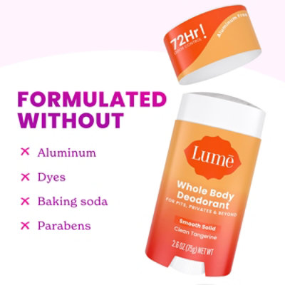 Lume Whole Body Women's Deodorant Smooth Solid Stick Aluminum Free Clean Tangerine - 2.6oz - Image 2
