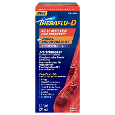 Theraflu-d Flu Nighttime Relief Cherry Syrup - 8.3 OZ - Image 1