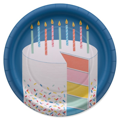 American Greetings Colorful Cake 9" Birthday Paper Plates - 10 Count - Image 1