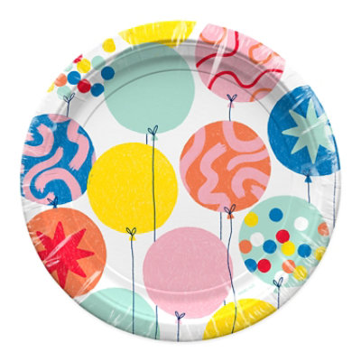 American Greetings  7 Inch Birthday Dessert Plates Colorful Circle Balloon Design 10 Count - Each - Image 4