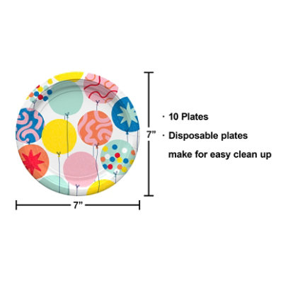 American Greetings  7 Inch Birthday Dessert Plates Colorful Circle Balloon Design 10 Count - Each - Image 5