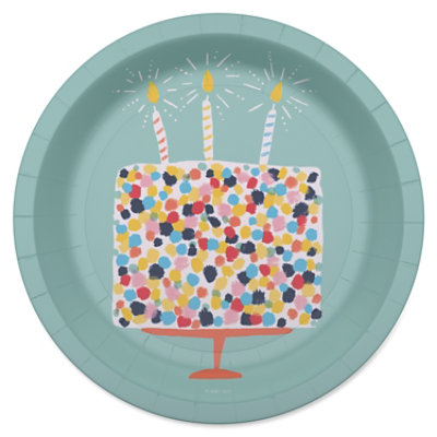 American Greetings Birthday Cake on Green 7" Paper Plates - 10 Count - Image 1