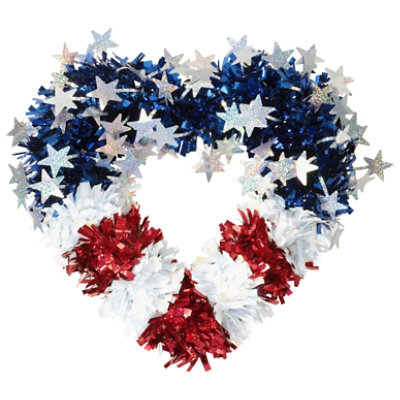 Seasonal Celebrations 16In Rwb Tinsel Heart Wearth - Each - Image 2