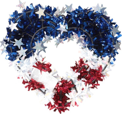 Seasonal Celebrations 16In Rwb Tinsel Heart Wearth - Each - Image 3