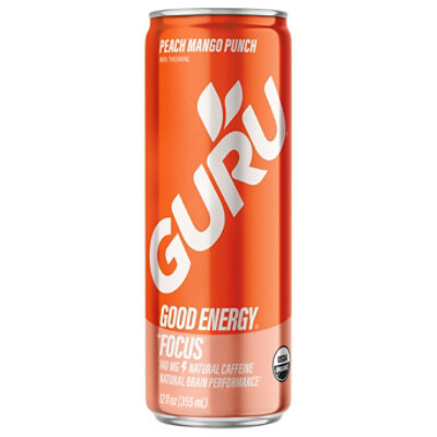 GURU Peach Mango Punch Organic Energy Drinks, Clean Energy Drink - 12 Fl. Oz. - Image 1