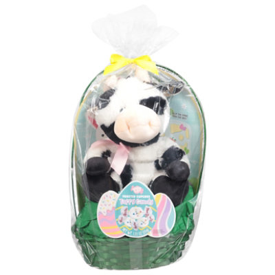 Frosted Cupcake Taffy Candy Cow Plush Filled Easter Basket - Each - Image 1