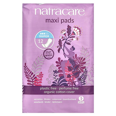 Natracare Maxi Pads, Organic Cotton Cover, Super, 12 Pads - Image 1