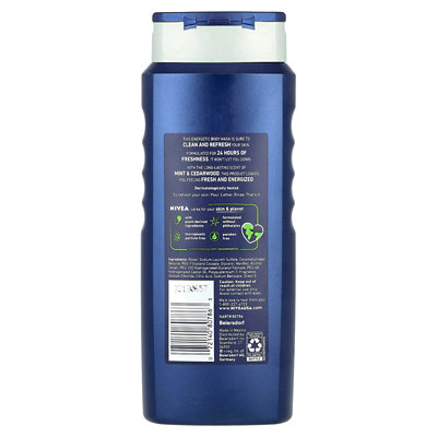 Nivea Men, Energy Body Wash, Mint  Cedarwood, 16.9 fl oz (500 ml) - Image 2
