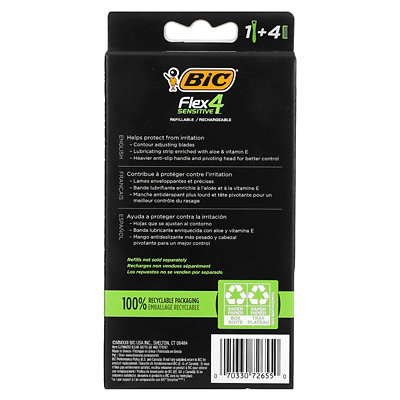BIC Flex 4 Sensitive, 1 Handle, 4 Cartridges - Image 2