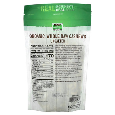 NOW Foods Organic Whole Raw Cashews, Unsalted, 10 oz (284 g) - Image 2