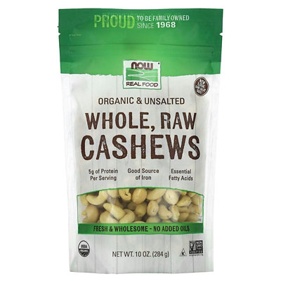 NOW Foods Organic Whole Raw Cashews, Unsalted, 10 oz (284 g) - Image 1