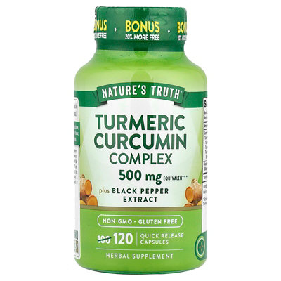 Natures Truth Turmeric Curcumin Complex Plus Black Pepper Extract, 120 Quick Release Capsules - Image 1