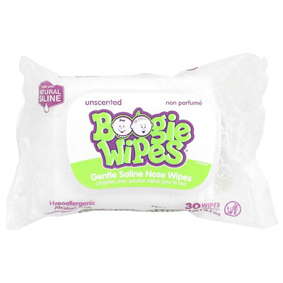 Boogie Wipes Gentle Saline Nose Wipes, Unscented, 30 Wipes - Image 1