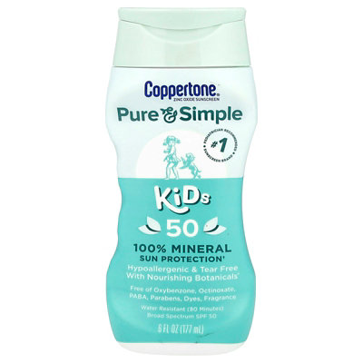 Coppertone Pure  Simple, Kids, 100 Mineral Sun Protection, SPF 50, 6 fl oz (177 ml) - Image 1