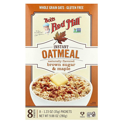 Bobs Red Mill Instant Oatmeal Packets, Brown Sugar  Maple, 8 Packets, 1.23 oz (35 g) Each - Image 1