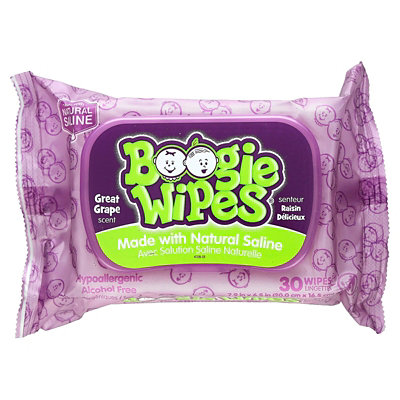 Boogie Wipes Gentle Saline Nose Wipes, Grape , 30 Wipes - Image 1
