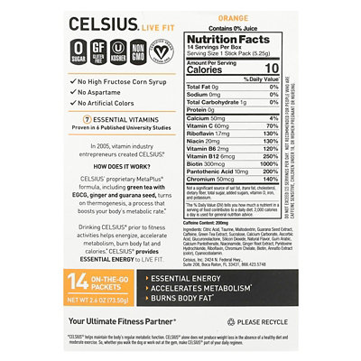 Celsius Live Fit, Orange, 14 OnTheGo Packets, 0.19 oz (5.25 g) Each - Image 2